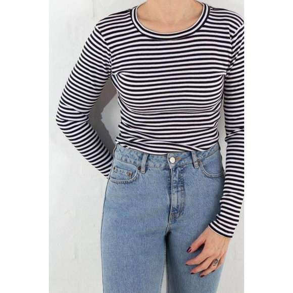 Mads Norgaard Tops - Mads Norgaard Copenhagen 2×2 Cotton Stripe Long Sleeve Tuba Top